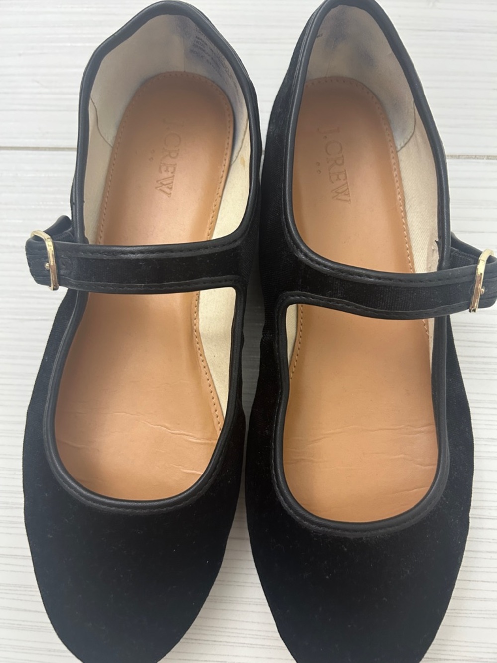 J. Crew Black Velvet Mary Jane Flats with Gold Buckles - Picture 2 of 5